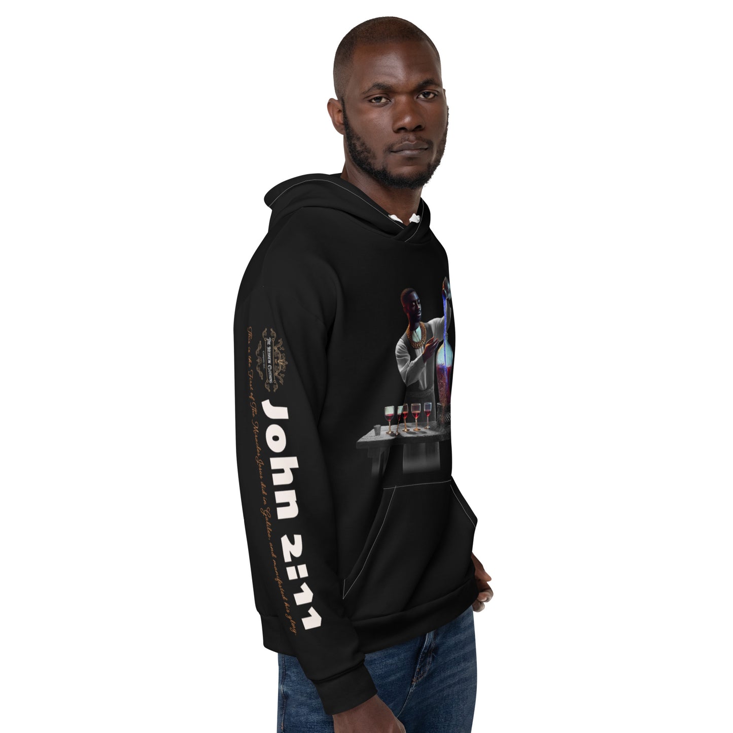 Water Into Wine Hebrew Israelite pullover Christ Hoodie side view male