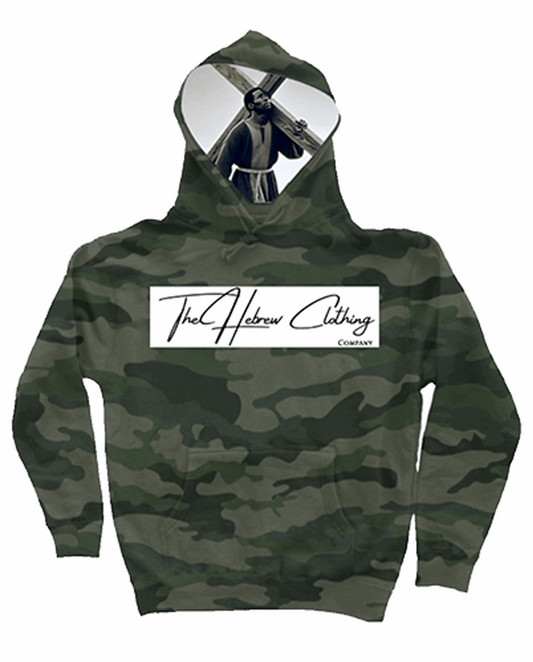 Hebrew Signature Hebrew Israelite Hood Lined Camo Christ Hoodie front view